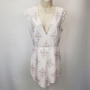 TOBI Rayon Romper Shorts w/ Sexy Plunging Neckline and Cute Cap Sleeves